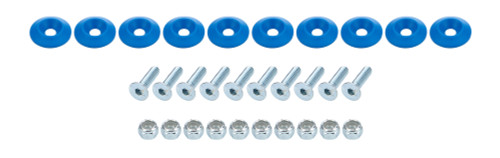 Body Bolt Kit - 1/4-20 in Thread - 1 in Long - Allen Head - Bolts / Countersunk Washers / Lock Nuts Included - Plastic / Steel - Blue / Zinc Oxide - Set of 10