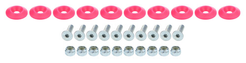Body Bolt Kit - 1/4-20 in Thread - 1 in Long - Allen Head - Bolts / Countersunk Washers / Lock Nuts Included - Plastic / Steel - Pink / Zinc Oxide - Set of 10