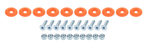 Body Bolt Kit - 1/4-20 in Thread - 1 in Long - Allen Head - Bolts / Countersunk Washers / Lock Nuts Included - Plastic / Steel - Fluorescent Orange / Zinc Oxide - Set of 10