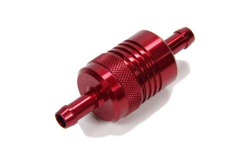 Fuel Filter - Street - In-Line - 40 Micron - Sintered Bronze Element - 5/16 in Hose Barb Inlet - 5/16 in Hose Barb Outlet - Aluminum - Red Anodized - Each