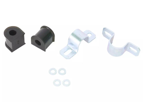 Sway Bar Bushing - Front / Rear - 19 mm Bar - Bracket - Polyurethane / Steel - Black / Zinc Plated - Pair Sway Bar Bushing - Front / Rear - 19 mm Bar - Bracket - Polyurethane / Steel - Black / Zinc Plated - Pair