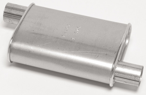 Muffler - Thrush Turbo - 2 in Offset Inlet - 2 in Offset Outlet - 11 x 3-1/4 x 7-3/4 in Oval - 16 in Long - Steel - Aluminized - Universal - Each