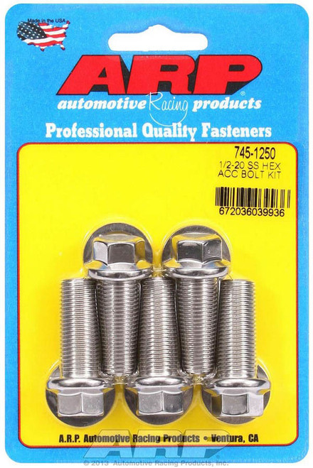 Bolt - 1/2-20 in Thread - 1.25 in Long - 9/16 in Hex Head - Stainless - Polished - Universal - Set of 5