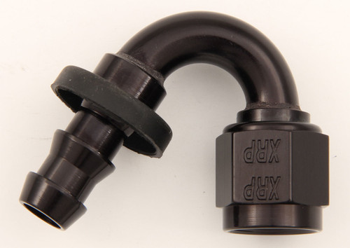 Fitting - Hose End - Push-On - 150 Degree - 6 AN Hose Barb to 6 AN Female - Aluminum - Black Anodized - Each