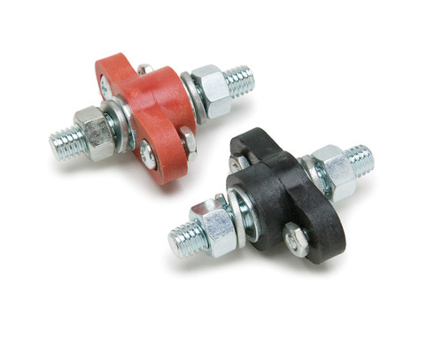 Battery Cable Connector - Bulkhead - 12V - 1 in Diameter Hole - 3/8-16 in Thread - Hardware Included - Black / Red - Kit