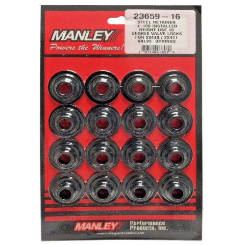 Valve Spring Retainer - 10 Degree - 1.105 in / 0.710 in OD Steps - 1.550 in Dual Spring - Plus 0.100 in - Chromoly - Black Oxide - Set of 16