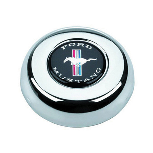 Horn Button - Black / Blue / Red / White / Silver Mustang Logo - Steel - Chrome - Grant Classic / Challenger Series Wheels - Each Horn Button - Black / Blue / Red / White / Silver Mustang Logo - Steel - Chrome - Grant Classic / Challenger Series Wheels - Each