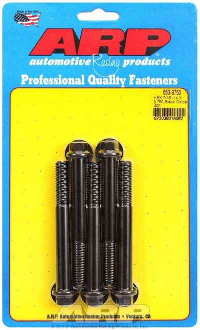Bolt - 7/16-14 in Thread - 3.75 in Long - 7/16 in Hex Head - Chromoly - Black Oxide - Universal - Set of 5