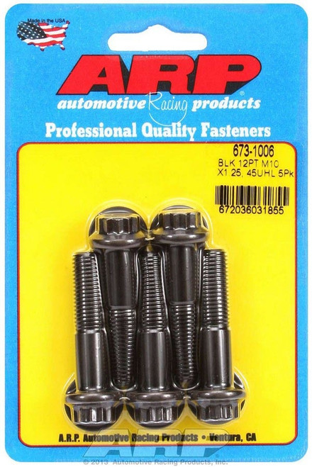 Bolt - 10 mm x 1.25 Thread - 45 mm Long - 12 mm 12 Point Head - Chromoly - Black Oxide - Universal - Set of 5