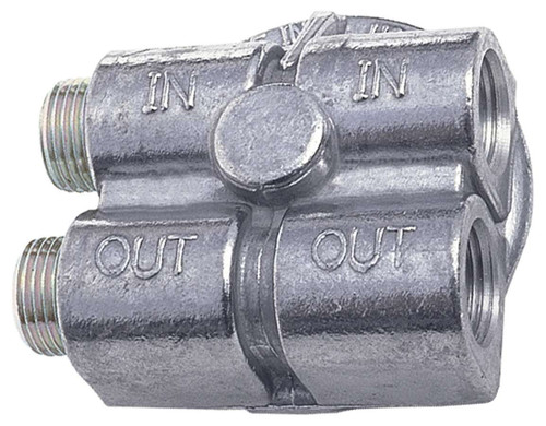 Oil Filter Adapter - Bypass - 90 Degree - 3/4-16 in Center Thread - 1/2 in NPT Female Inlet - 1/2 in NPT Female Outlet - Aluminum - Natural - Various Applications - Each