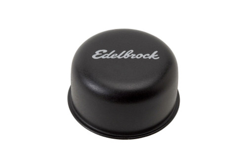 Breather - Signature Series - Push-In - Round - 1-1/4 in Hole - Edelbrock Logo - Steel - Black Powder Coat - Each