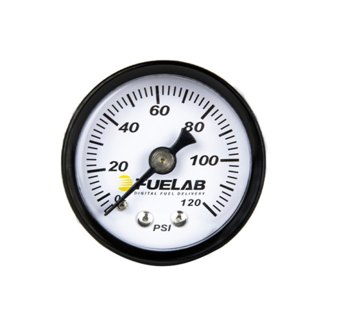 Fuel Pressure Gauge - 0-120 psi - Mechanical - Analog - Full Sweep - 1-1/2 in Diameter - White Face - Each Fuel Pressure Gauge - 0-120 psi - Mechanical - Analog - Full Sweep - 1-1/2 in Diameter - White Face - Each