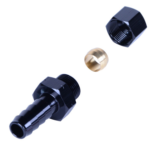 Fitting - Adapter - Straight - 1/2 in Compression Fitting to 1/2 in Hose Barb - Aluminum - Black Anodized - Each