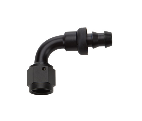 Fitting - Hose End - 90 Degree - 6 AN Hose Barb to 6 AN Female - Aluminum - Black Anodized - Each