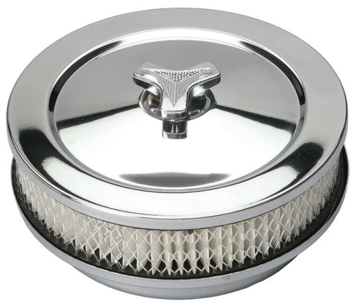 Air Cleaner Assembly - Muscle Car - 6.375 in Round - 1.75 in Tall - 5-1/8 in Carb Flange - Raised Base - Steel - Chrome - Kit Air Cleaner Assembly - Muscle Car - 6.375 in Round - 1.75 in Tall - 5-1/8 in Carb Flange - Raised Base - Steel - Chrome - Kit