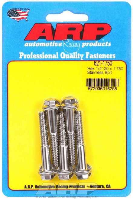 Bolt - 1/4-20 in Thread - 1.75 in Long - 5/16 in Hex Head - Stainless - Polished - Universal - Set of 5