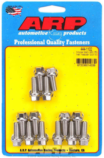 Header Bolt - 5/16-18 in Thread - 0.75 in Long - Hex Head - Stainless - Polished - Mopar V8 - Set of 14