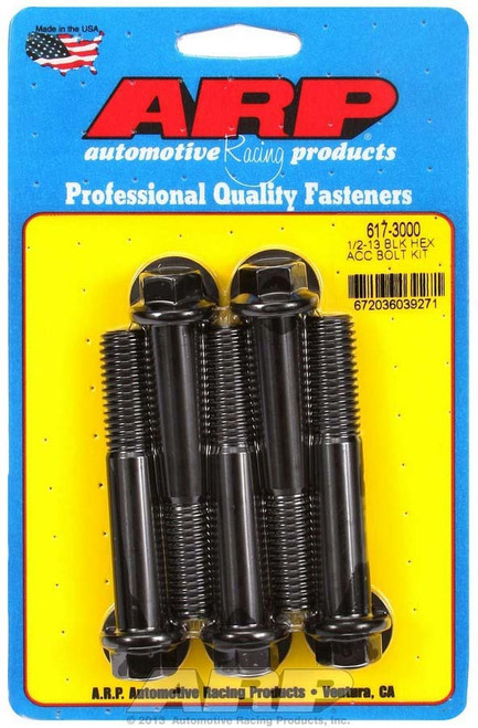Bolt - 1/2-13 in Thread - 3 in Long - 9/16 in Hex Head - Chromoly - Black Oxide - Universal - Set of 5