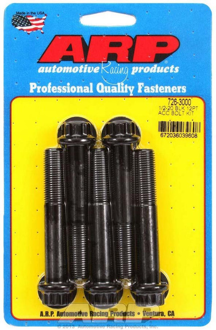 Bolt - 1/2-20 in Thread - 3 in Long - 9/16 in 12 Point Head - Chromoly - Black Oxide - Universal - Set of 5