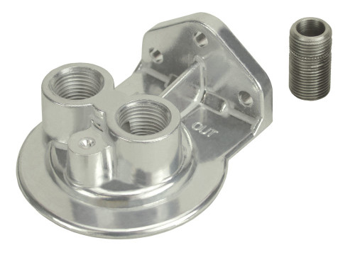 Oil Filter Mount - Ports Up - 1/2 in NPT Female Ports - 3/4-16 in Center Thread - Aluminum - Polished - Universal - Each