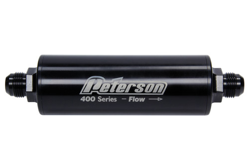 Oil Filter - 400 Series - In-Line - 75 Micron Stainless Screen - 12 AN Male Inlet - 12 AN Male Outlet - Aluminum - Black Anodized - Each