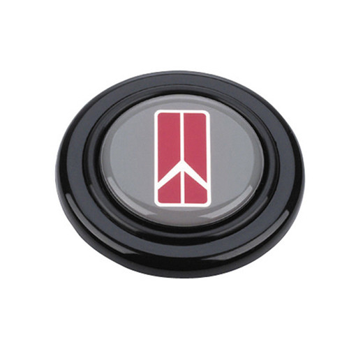 Horn Button - Gray / Red / White Oldsmobile Logo - Plastic - Black / Gray / Red - Grant Signature Series Wheels - Each
