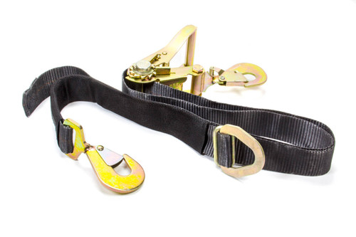 Ratchet Tie Down - 2 in Wide - 8 ft Long - 10000 lb Capacity - Twisted Snap Hook - Built-in Axle Strap - Polyester - Black - Each