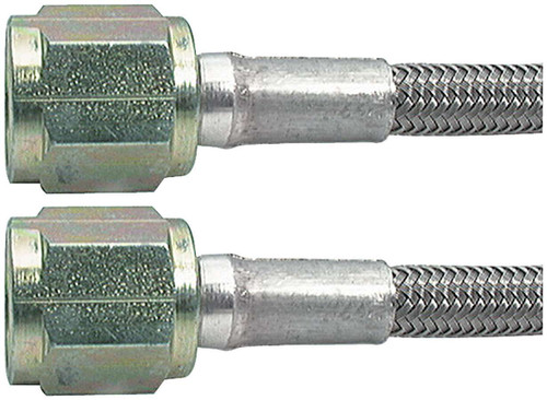 Brake Hose - 18 in Long - 3 AN Hose - 4 AN Straight Female to 4 AN Straight Female - Braided Stainless - PTFE Lined - Each