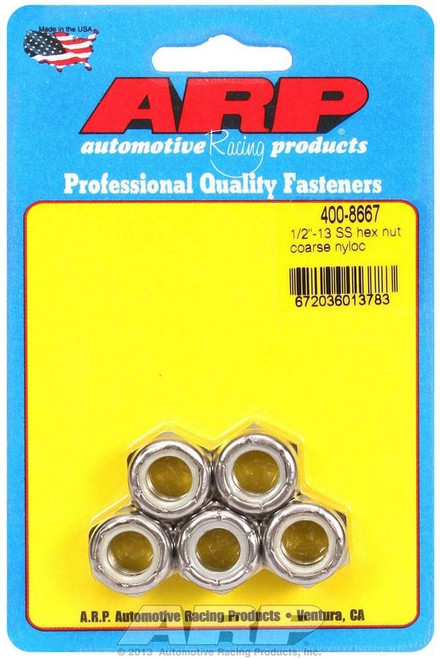 Nut - Locking - 1/2-13 in Thread - Hex Head - Nylon Insert - Stainless - Polished - Set of 5 Nut - Locking - 1/2-13 in Thread - Hex Head - Nylon Insert - Stainless - Polished - Set of 5