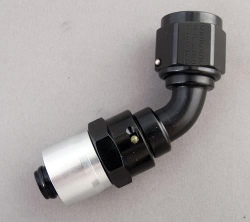 Fitting - Hose End - 60 Degree - 10 AN Hose Crimp to 10 AN Female Swivel - Steel - Black Anodized - Each