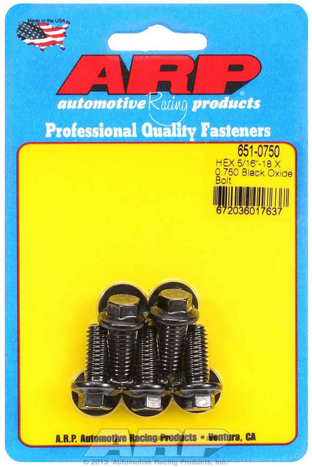 Bolt - 5/16-18 in Thread - 0.75 in Long - 3/8 in Hex Head - Chromoly - Black Oxide - Universal - Set of 5