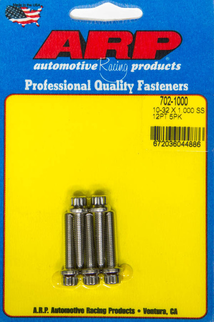 Bolt - 10-32 Thread - 1 in Long - 1/4 in 12 Point Head - Stainless - Polished - Universal - Set of 5