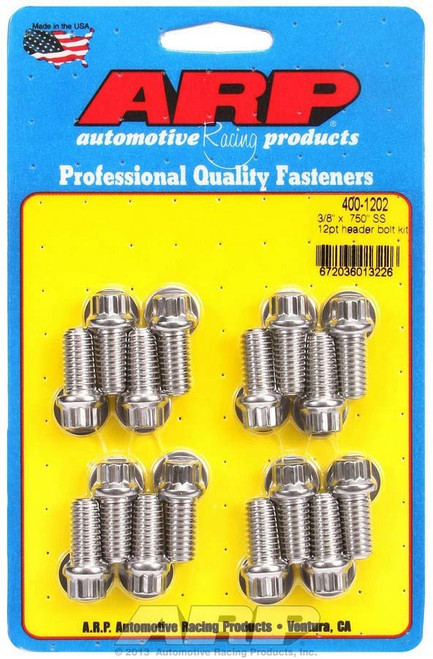Header Bolt - 3/8-16 in Thread - 0.75 in Long - 12 Point Head - Stainless - Polished - Big Block Chevy / Ford - Set of 16 Header Bolt - 3/8-16 in Thread - 0.75 in Long - 12 Point Head - Stainless - Polished - Big Block Chevy / Ford - Set of 16