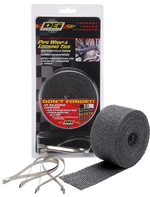 Exhaust Wrap - 2 in Wide - 25 ft Roll - Stainless Locking Ties - Woven Fiberglass - Black - Each