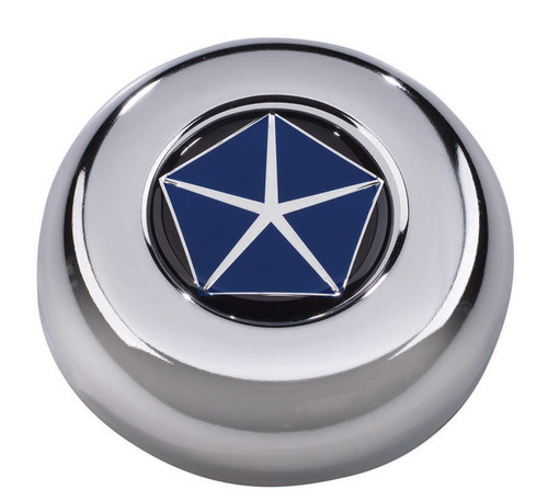 Horn Button - Black / Blue / White Chrysler Pentastar Logo - Steel - Chrome - Grant Classic / Challenger Series Wheels - Each