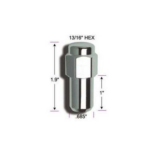 Lug Nut - Extended Mag - 1/2-20 in Right Hand Thread - 13/16 in Hex Head - 1.000 in Shank - Closed End - Steel - Chrome - Set of 4