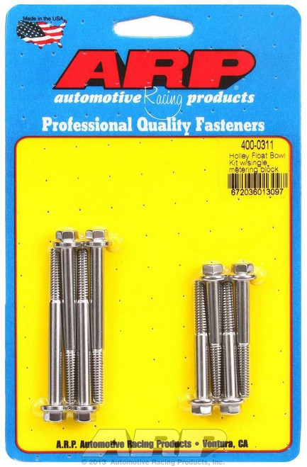 Carburetor Float Bowl Bolt - Hex Head - Stainless - Polished - Single Metering Block - Holley Carbs - Set of 8