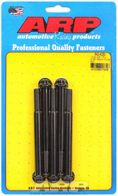 Bolt - 3/8-16 in Thread - 4.25 in Long - 3/8 in 12 Point Head - Chromoly - Black Oxide - Universal - Set of 5