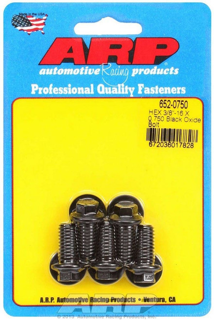 Bolt - 3/8-16 in Thread - 0.75 in Long - 3/8 in Hex Head - Chromoly - Black Oxide - Universal - Set of 5 Bolt - 3/8-16 in Thread - 0.75 in Long - 3/8 in Hex Head - Chromoly - Black Oxide - Universal - Set of 5