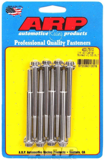 Valve Cover Fastener - Bolt - 1/4-20 in Thread - 3.250 in Long - 12 Point Head - Stainless - Polished - Chevy Center Bolt - Set of 8