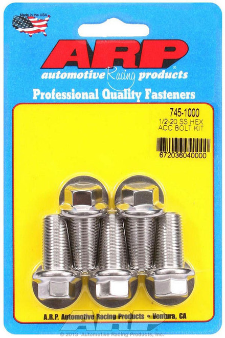 Bolt - 1/2-20 in Thread - 1 in Long - 9/16 in Hex Head - Stainless - Polished - Universal - Set of 5