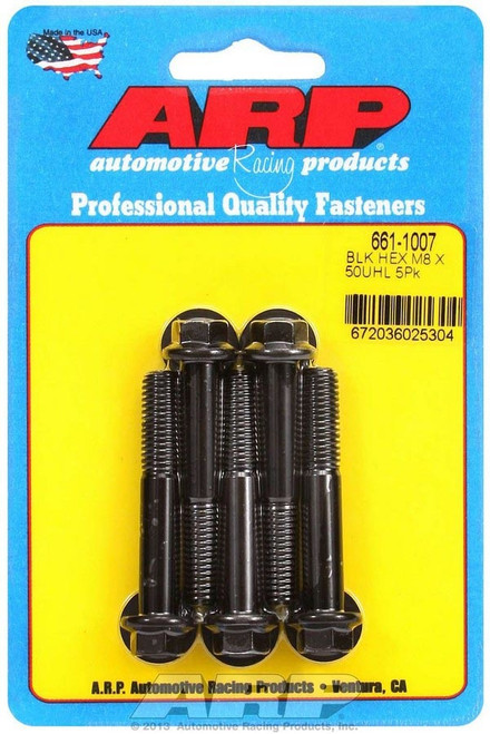 Bolt - 8 mm x 1.25 in Thread - 50 mm Long - 10 mm Hex Head - Chromoly - Black Oxide - Universal - Set of 5 Bolt - 8 mm x 1.25 in Thread - 50 mm Long - 10 mm Hex Head - Chromoly - Black Oxide - Universal - Set of 5