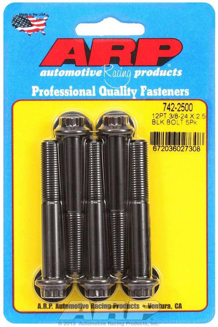 Bolt - 3/8-24 in Thread - 2.5 in Long - 3/8 in 12 Point Head - Chromoly - Black Oxide - Universal - Set of 5