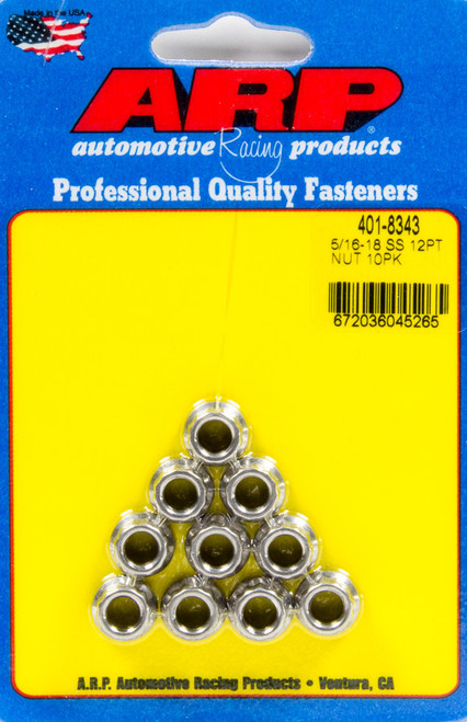Nut - 5/16-18 in Thread - 3/8 in 12 Point Head - Stainless - Polished - Universal - Set of 10
