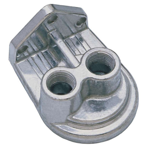 Oil Filter Mount - 1/2 in NPT Female Ports - 3/4-16 in Center Thread - Aluminum - Natural - Universal - Each