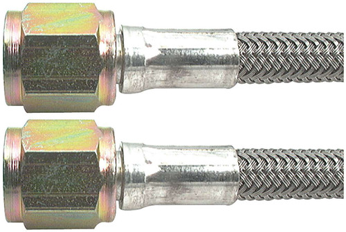 Brake Hose - 22 in Long - 4 AN Hose - 4 AN Straight Female to 4 AN Straight Female - Braided Stainless - PTFE Lined - Each