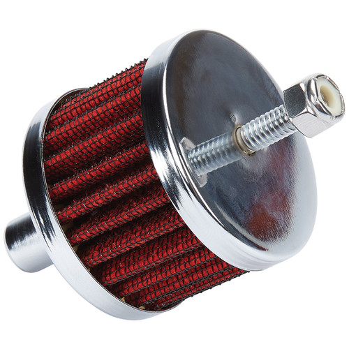 Breather - Push-In - Round - 1/2 in Hole - Mounting Stud - Reusable - Rubber / Steel - Black / Chrome - Each