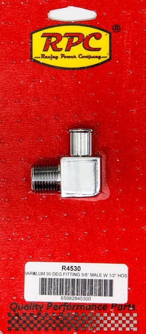 Fitting - Adapter - 90 Degree - 1/2 in NPT Male to 5/8 in Hose Barb - Aluminum - Chrome - Each