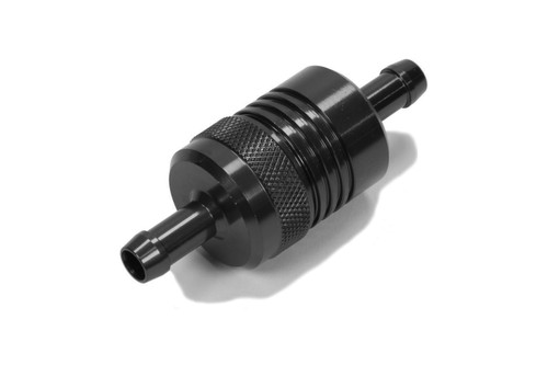 Fuel Filter - Street - In-Line - 40 Micron - Sintered Bronze Element - 5/16 in Hose Barb Inlet - 5/16 in Hose Barb Outlet - Aluminum - Black Anodized - Each Fuel Filter - Street - In-Line - 40 Micron - Sintered Bronze Element - 5/16 in Hose Barb Inlet - 5/16 in Hose Barb Outlet - Aluminum - Black Anodized - Each
