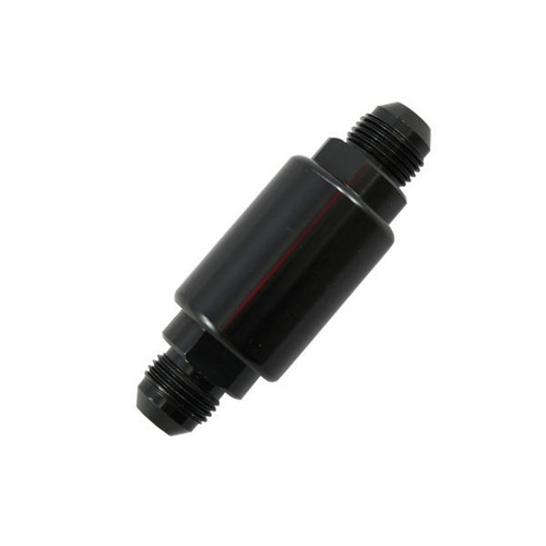 Fuel Filter - Competition Style - In-Line - 40 Micron - Stainless Element - 6 AN Male Inlet / Outlet Aluminum - Black Powder Coat - Each